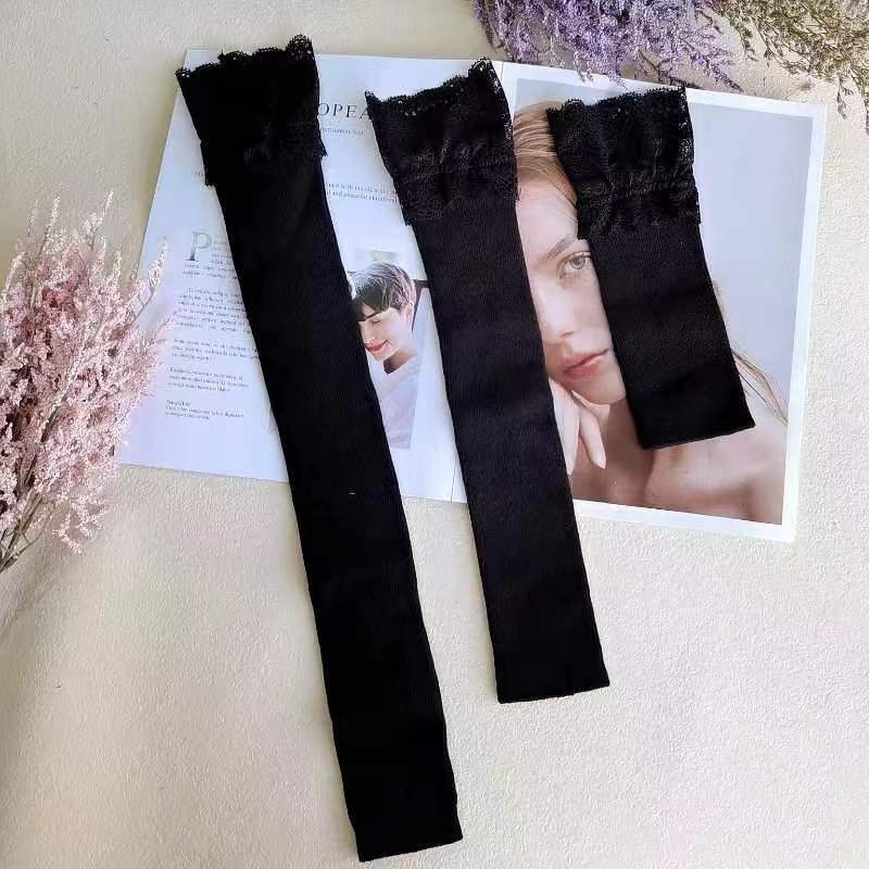 Ženske Crne Pletene Narukvice Za Ruke S Čipkom Od Pamuka, Elegantni Unutarnji Sloj