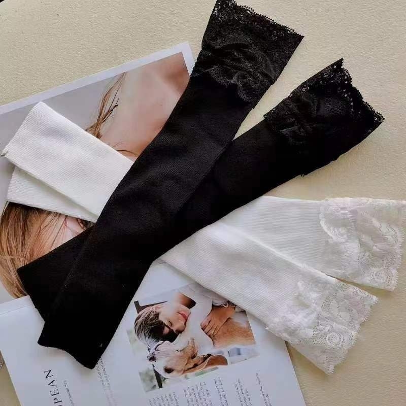 Ženske Crne Pletene Narukvice Za Ruke S Čipkom Od Pamuka, Elegantni Unutarnji Sloj