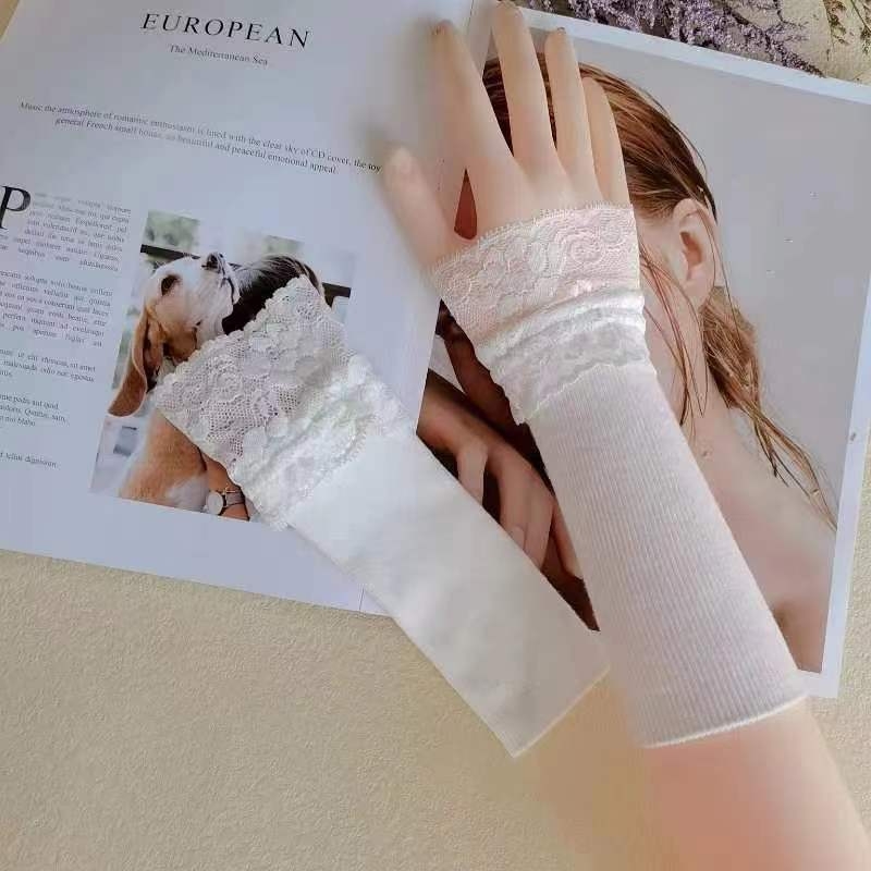 Ženske Crne Pletene Narukvice Za Ruke S Čipkom Od Pamuka, Elegantni Unutarnji Sloj
