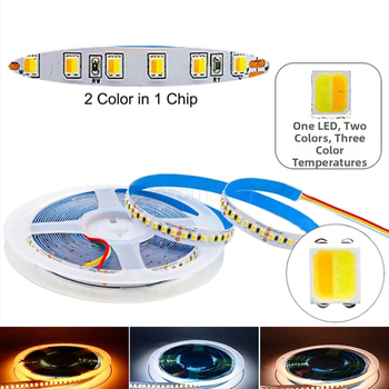 2835 dvobojna LED traka s tri temperature boja, 2-u-1 inteligentno neprekidno podešavanje svjetla, samoljepljiva, duljina 5 m, 12/24V