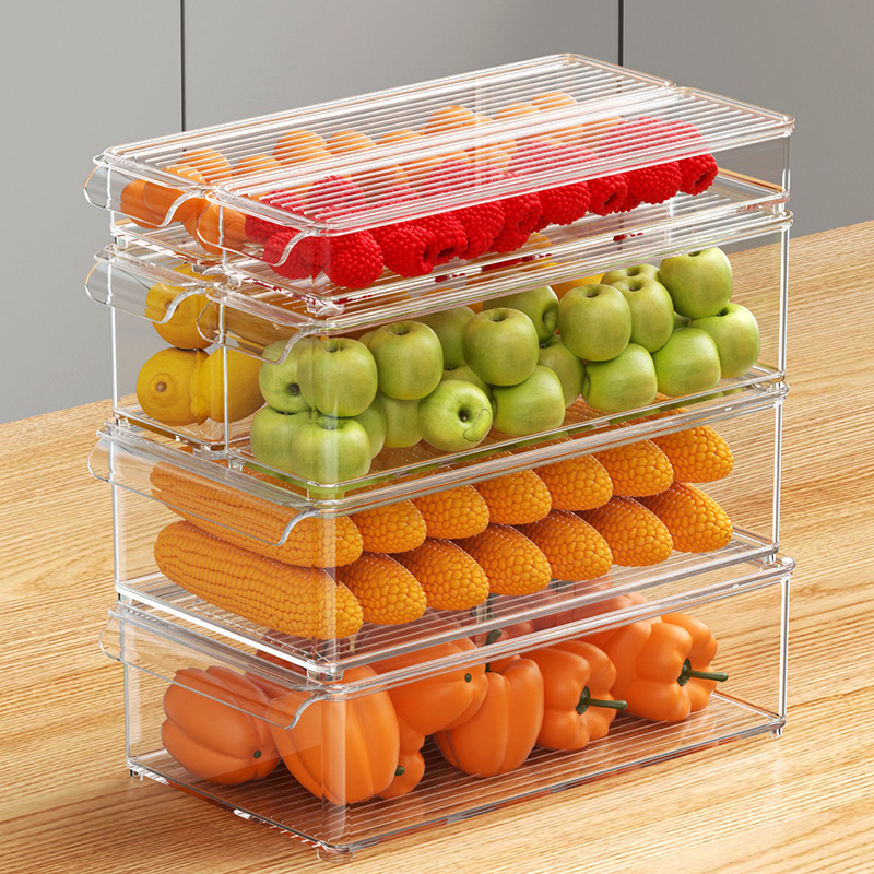 Container de depozitare pentru frigider cu mâner și capac pentru fructe, legume și ouă