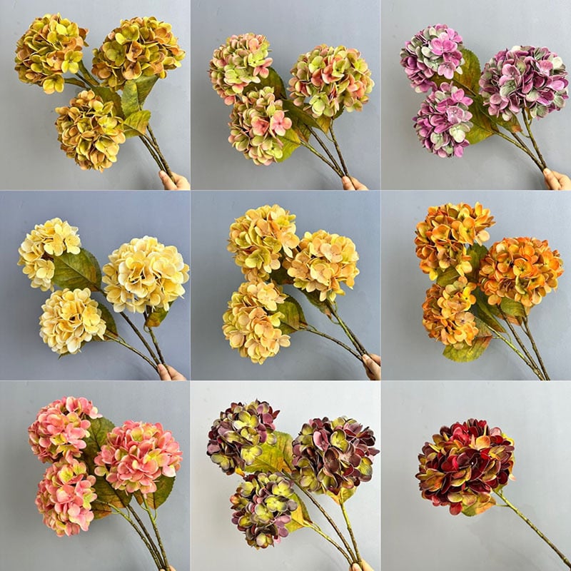 Umjetni buket hortenzije, 3D ispis, jesenske boje, dvobojna hortenzija, vjenčani dekor i rekviziti za fotografiju