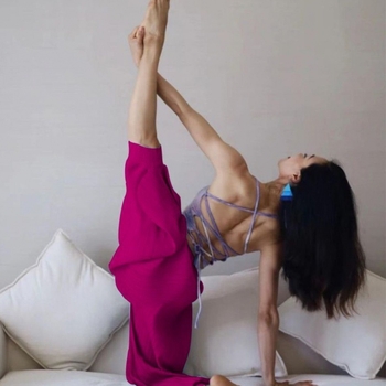 Pantaloni de yoga indieni pentru femei – vară, talie înaltă, elastici, largi, din in gază cu drapaj