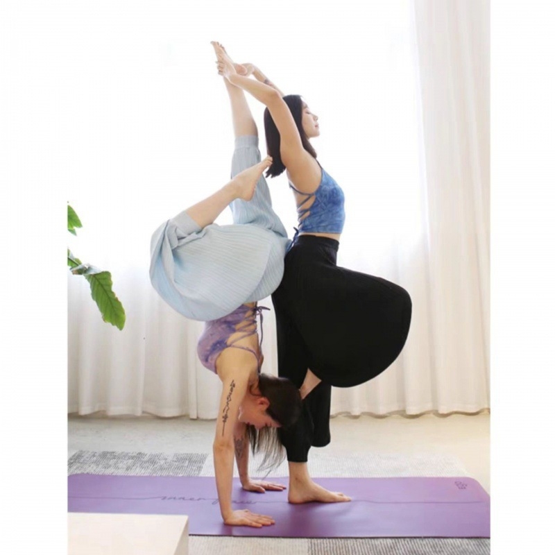 Pantaloni de yoga indieni pentru femei – vară, talie înaltă, elastici, largi, din in gază cu drapaj