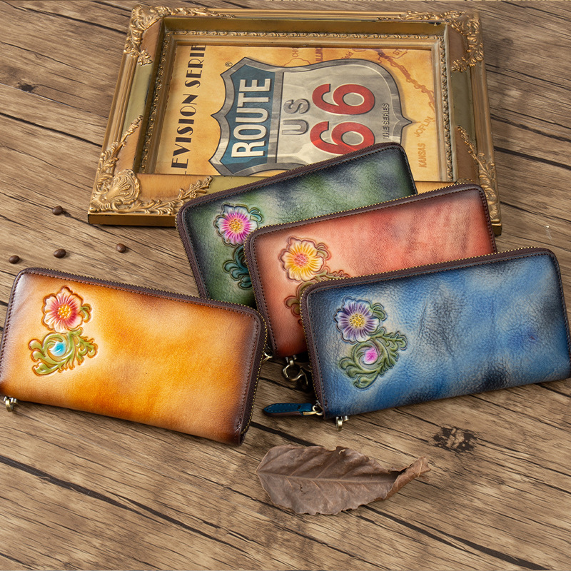 Nova retro dugački novčanik sa zatvaračem, prava koža, ženski clutch torbica za mobitel, višefunkcionalna.