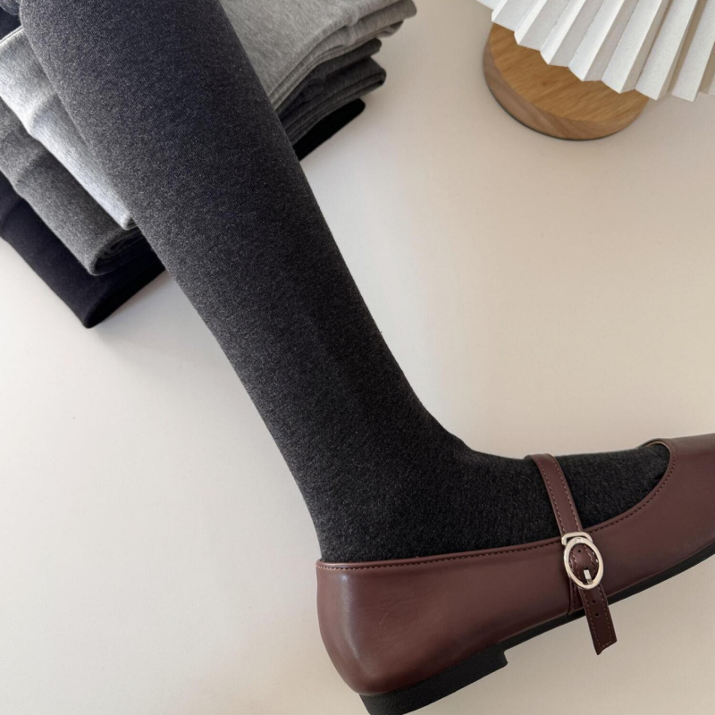 Női szürke japán stílusú leggings, vékony combkötött pamutból készült harisnya, meleg lábfejes zoknik
