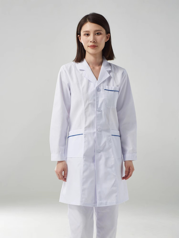 Unisex bijeli laboratorijski kaput za liječnike, medicinske sestre i osoblje u laboratoriju; pamuk-poliester smjesa; dugi ili kratki rukavi; srednja duljina.