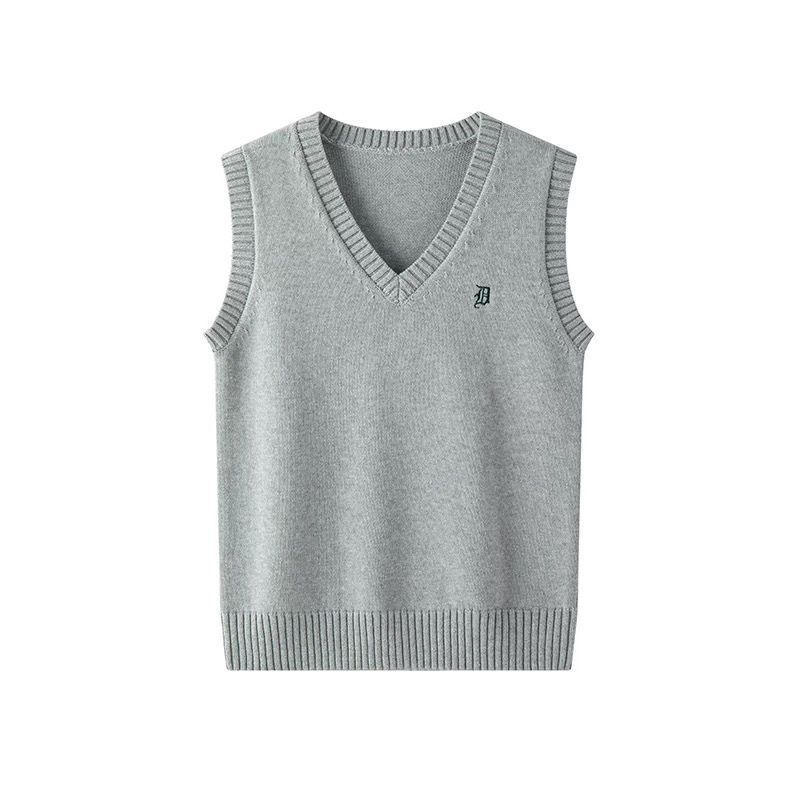 Ženski dvodijelni set: pleteni top i vest s vezom, V‑izrez, JK uniforma, sveučilišni stil, proljeće‑jesen