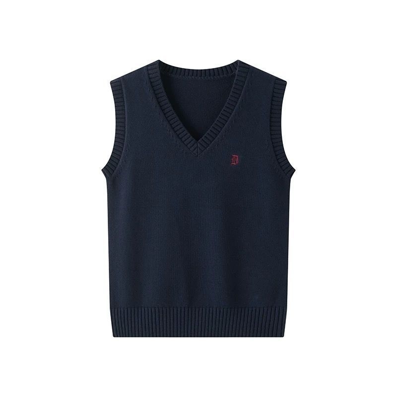 Ženski dvodijelni set: pleteni top i vest s vezom, V‑izrez, JK uniforma, sveučilišni stil, proljeće‑jesen