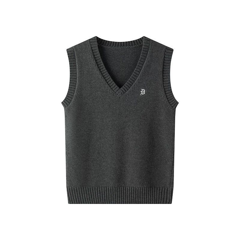 Ženski dvodijelni set: pleteni top i vest s vezom, V‑izrez, JK uniforma, sveučilišni stil, proljeće‑jesen