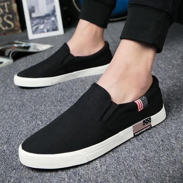 Férfi slip-on vászoncipő, mindennapi viselet, fekete
