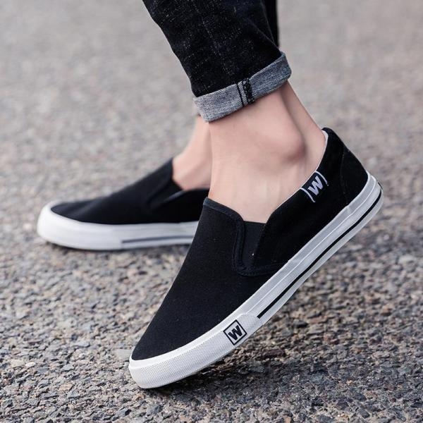 Férfi slip-on vászoncipő, mindennapi viselet, fekete