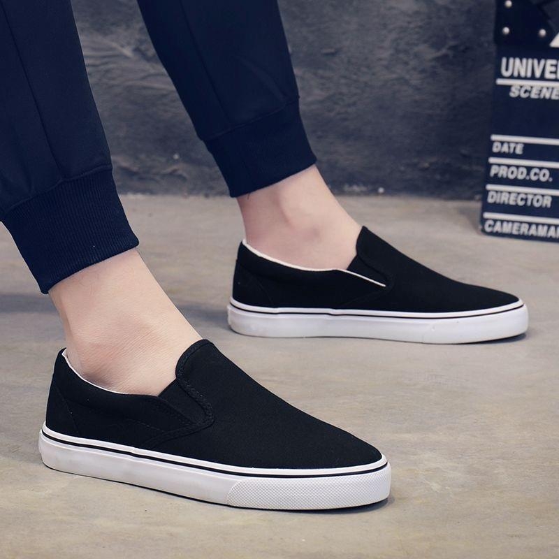 Férfi slip-on vászoncipő, mindennapi viselet, fekete
