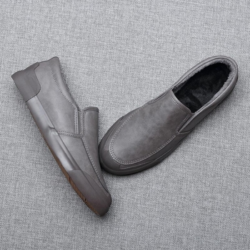 Férfi téli cipő meleg bélésű, PU bőr slip-on brogues, mindennapi viselet