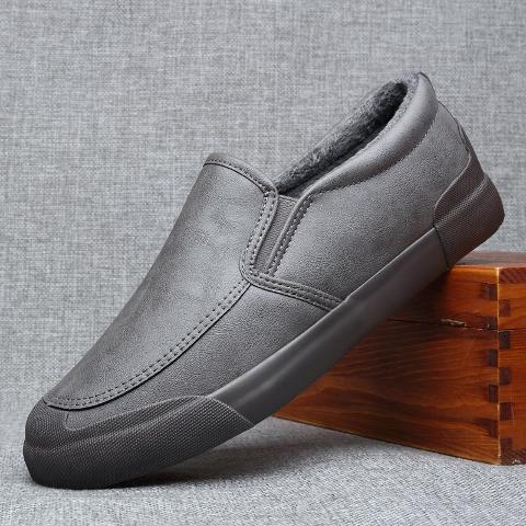 Férfi téli cipő meleg bélésű, PU bőr slip-on brogues, mindennapi viselet