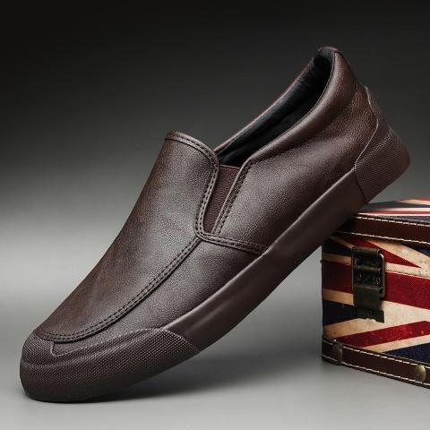 Férfi téli cipő meleg bélésű, PU bőr slip-on brogues, mindennapi viselet