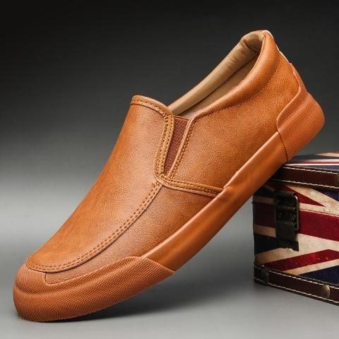 Férfi téli cipő meleg bélésű, PU bőr slip-on brogues, mindennapi viselet