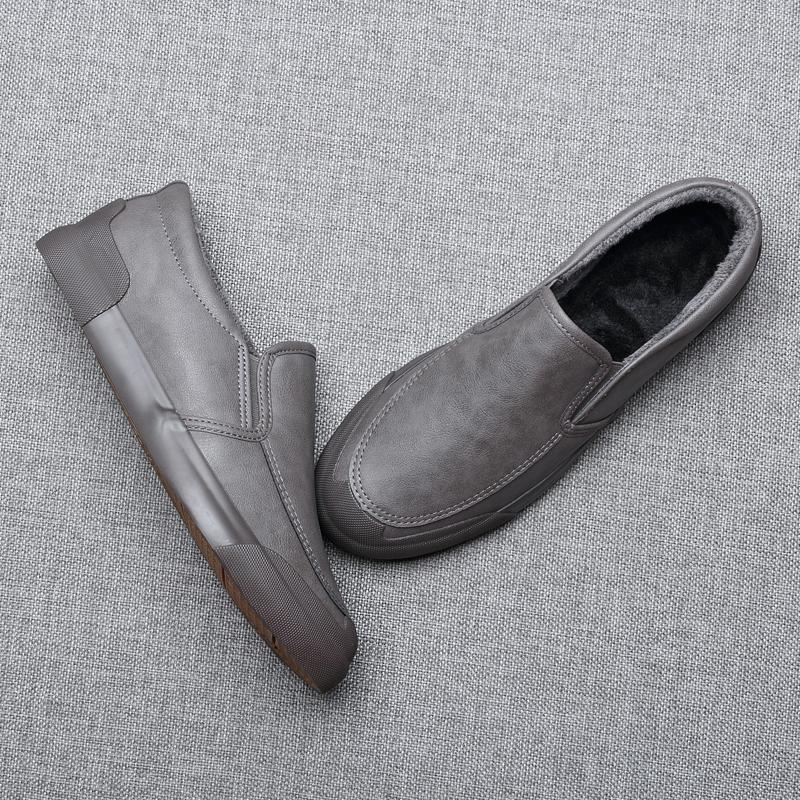 Férfi téli cipő meleg bélésű, PU bőr slip-on brogues, mindennapi viselet