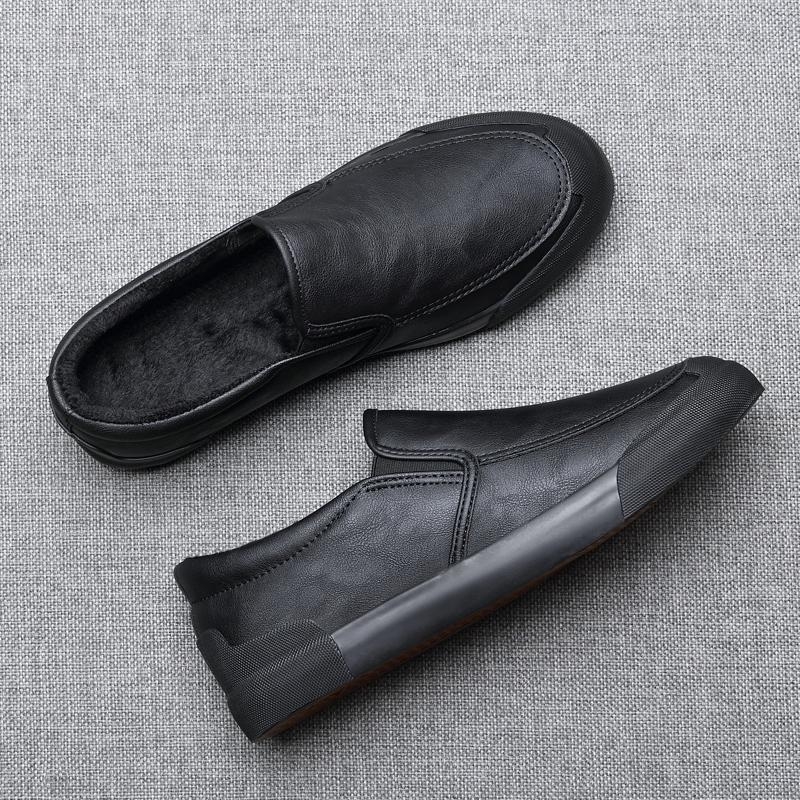 Férfi téli cipő meleg bélésű, PU bőr slip-on brogues, mindennapi viselet