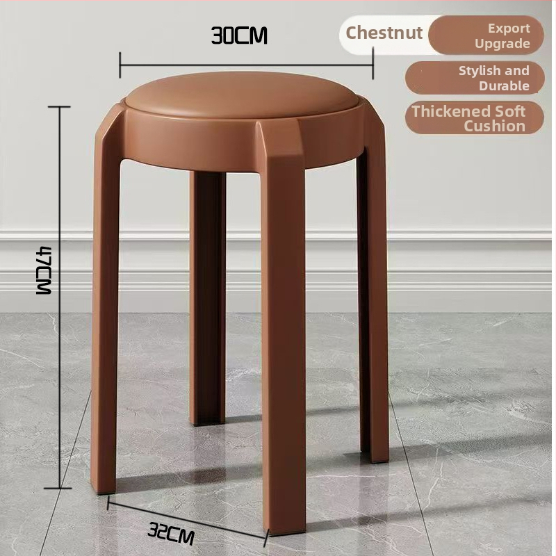 Stackovateľné okrúhle plastové stoličky s mäkkým sedením, minimalistický moderný dizajn pre domáce použitie