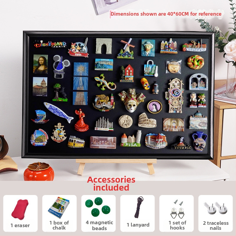 Drevená rám magnetickej tabuľe na domáce použitie, jednostranná, kovový panel, na poznámky a fotografie