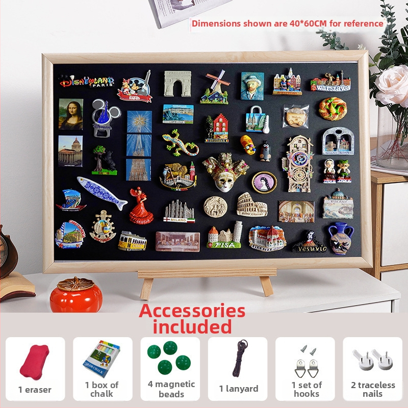 Drevená rám magnetickej tabuľe na domáce použitie, jednostranná, kovový panel, na poznámky a fotografie