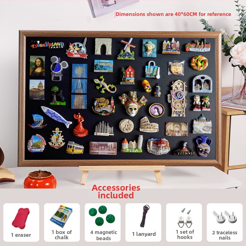 Drevená rám magnetickej tabuľe na domáce použitie, jednostranná, kovový panel, na poznámky a fotografie