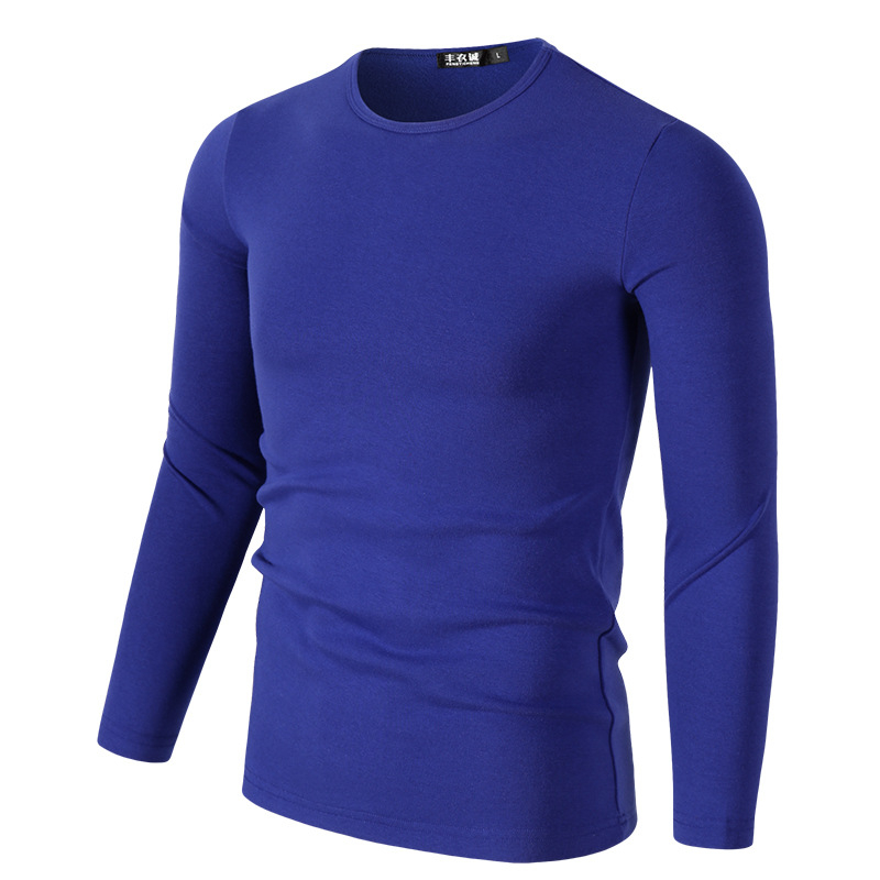 Tricou de bărbați cu mâneci lungi, guler rotund, croială slim, din amestec modal-bumbac, uni, toamnă