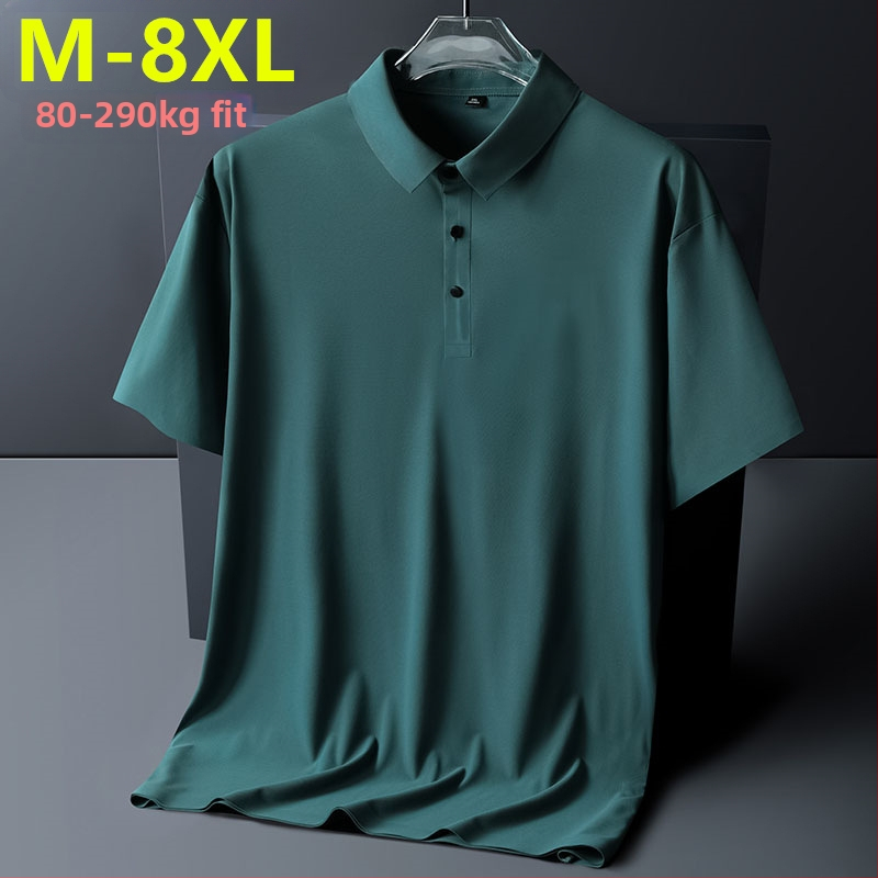 M-8XL Ice Silk férfi rövid ujjú póló, nyár, galléros polo, laza szabás, gyors száradás