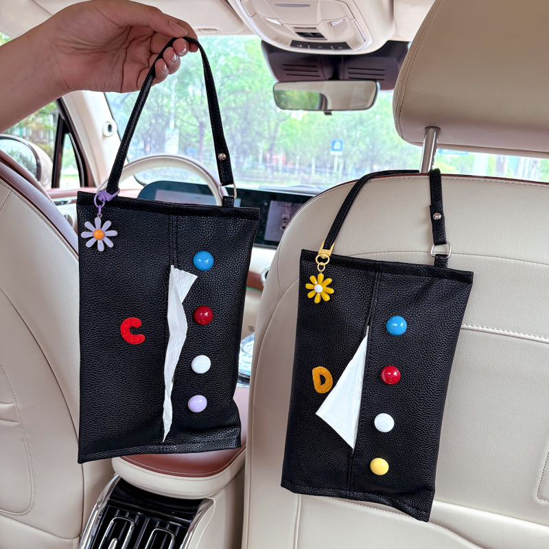 DIY Mala torbica za maramice za kuću i auto, koža s uzorkom lychee, visi na stražnjem naslonu sjedala