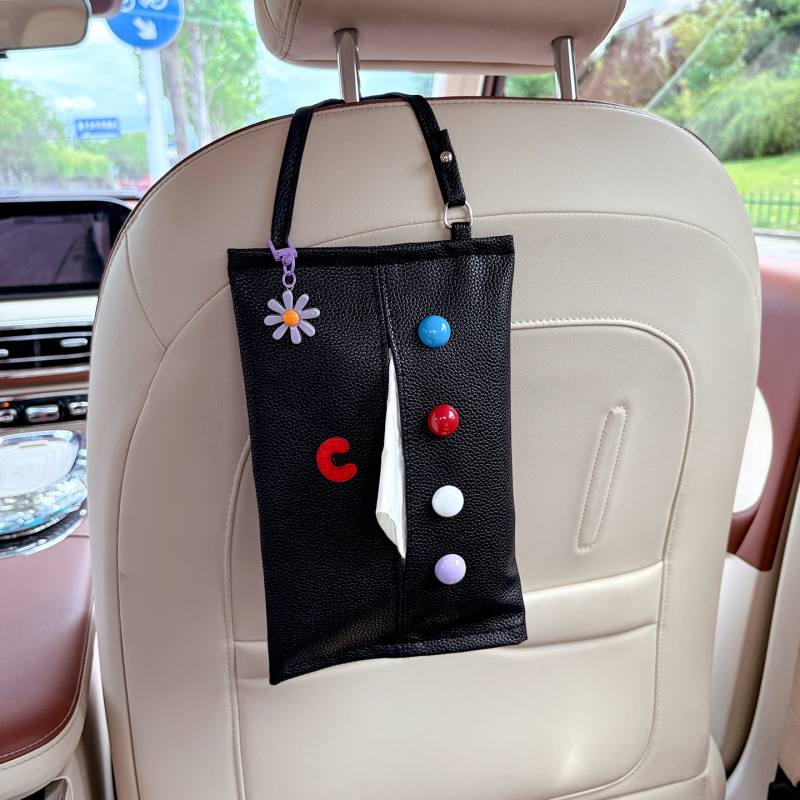 DIY Mala torbica za maramice za kuću i auto, koža s uzorkom lychee, visi na stražnjem naslonu sjedala