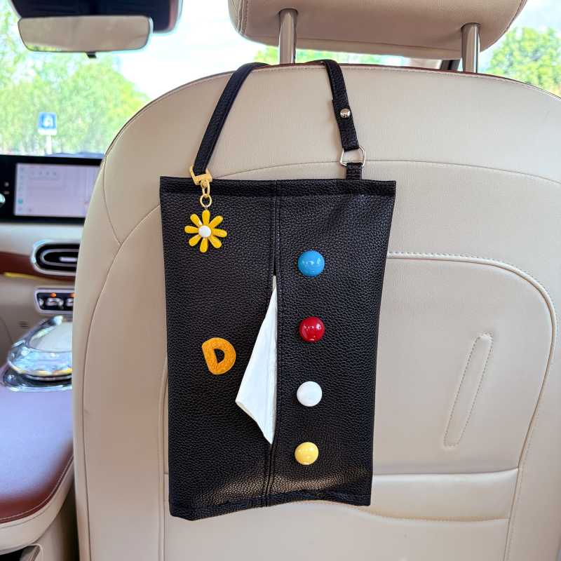 DIY Mala torbica za maramice za kuću i auto, koža s uzorkom lychee, visi na stražnjem naslonu sjedala
