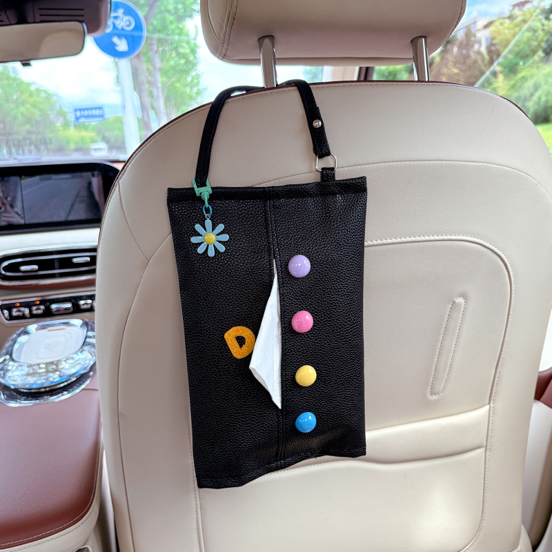 DIY Mala torbica za maramice za kuću i auto, koža s uzorkom lychee, visi na stražnjem naslonu sjedala