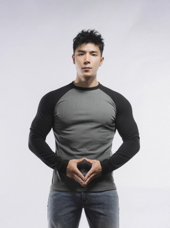 Tricou cu mânecă lungă pentru bărbați, croială musculară, bloc de culoare, primăvară-toamnă, sport-casual.