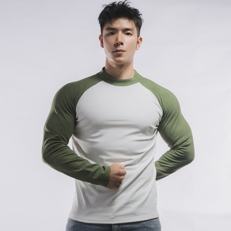 Tricou cu mânecă lungă pentru bărbați, croială musculară, bloc de culoare, primăvară-toamnă, sport-casual.