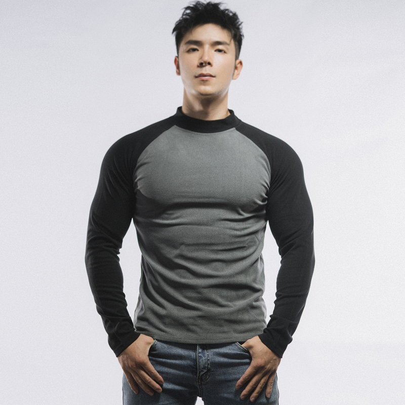 Tricou cu mânecă lungă pentru bărbați, croială musculară, bloc de culoare, primăvară-toamnă, sport-casual.