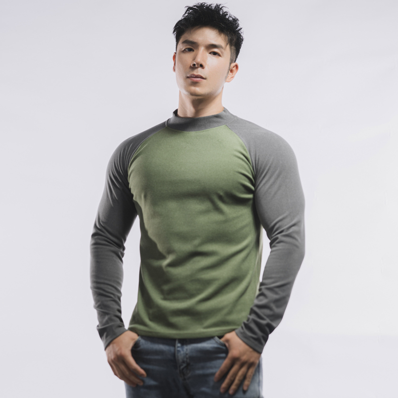 Tricou cu mânecă lungă pentru bărbați, croială musculară, bloc de culoare, primăvară-toamnă, sport-casual.