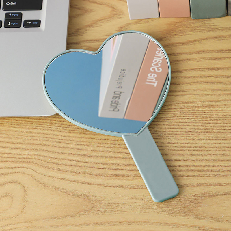 Kompakt hordozható sminktükör szív alakú fogantyúval és logónyomtatással – ajándék szépség tükör