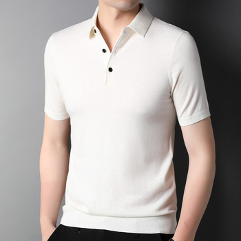 Tricou bărbătesc din lână 100%, ușor, cu mâneci scurte și guler rotund, culoare solidă 3505