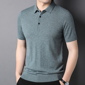 Tricou bărbătesc din lână 100%, ușor, cu mâneci scurte și guler rotund, culoare solidă 3505