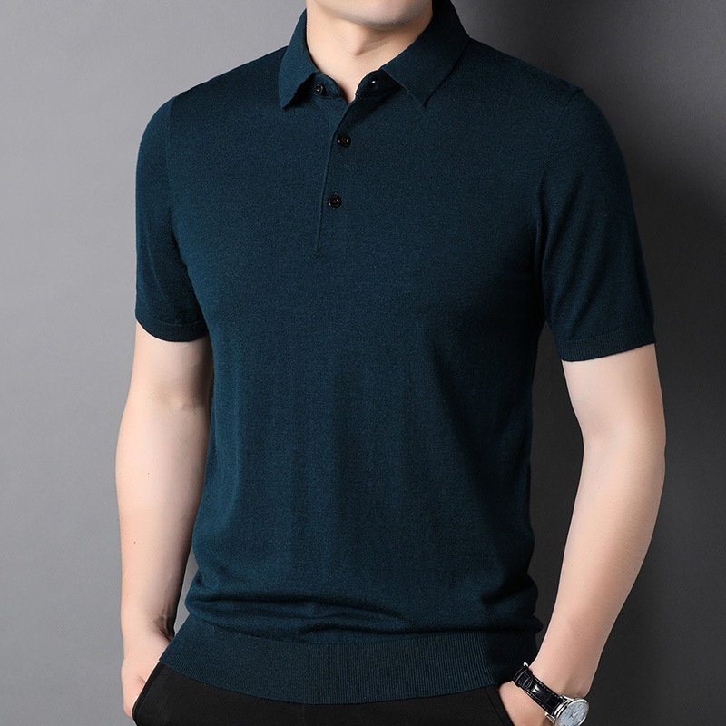 Tricou bărbătesc din lână 100%, ușor, cu mâneci scurte și guler rotund, culoare solidă 3505
