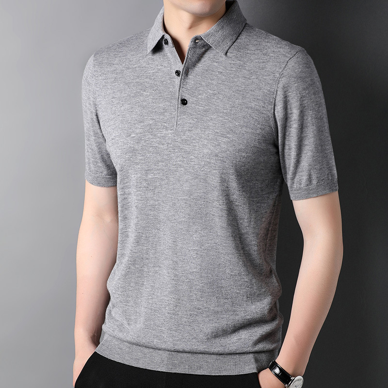 Tricou bărbătesc din lână 100%, ușor, cu mâneci scurte și guler rotund, culoare solidă 3505