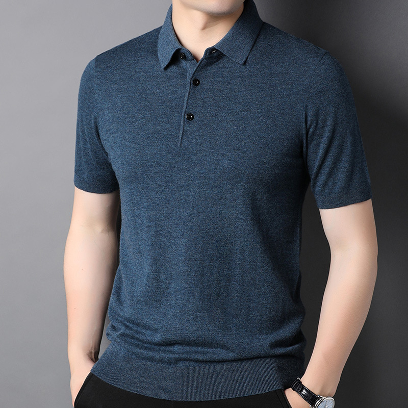 Tricou bărbătesc din lână 100%, ușor, cu mâneci scurte și guler rotund, culoare solidă 3505