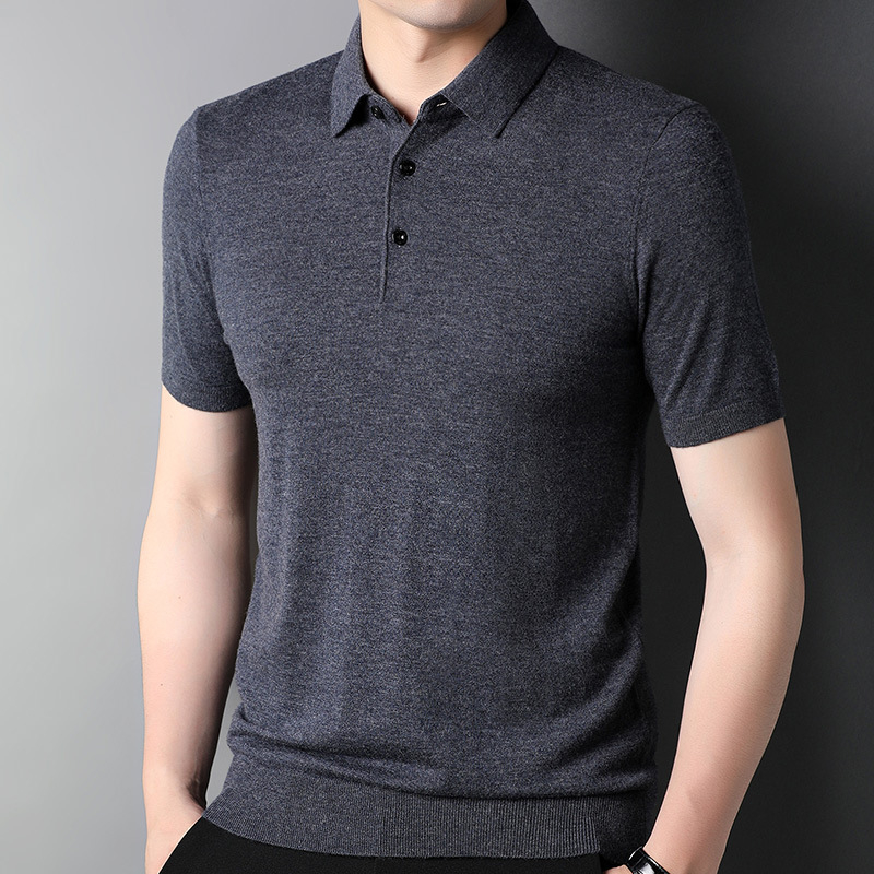 Tricou bărbătesc din lână 100%, ușor, cu mâneci scurte și guler rotund, culoare solidă 3505