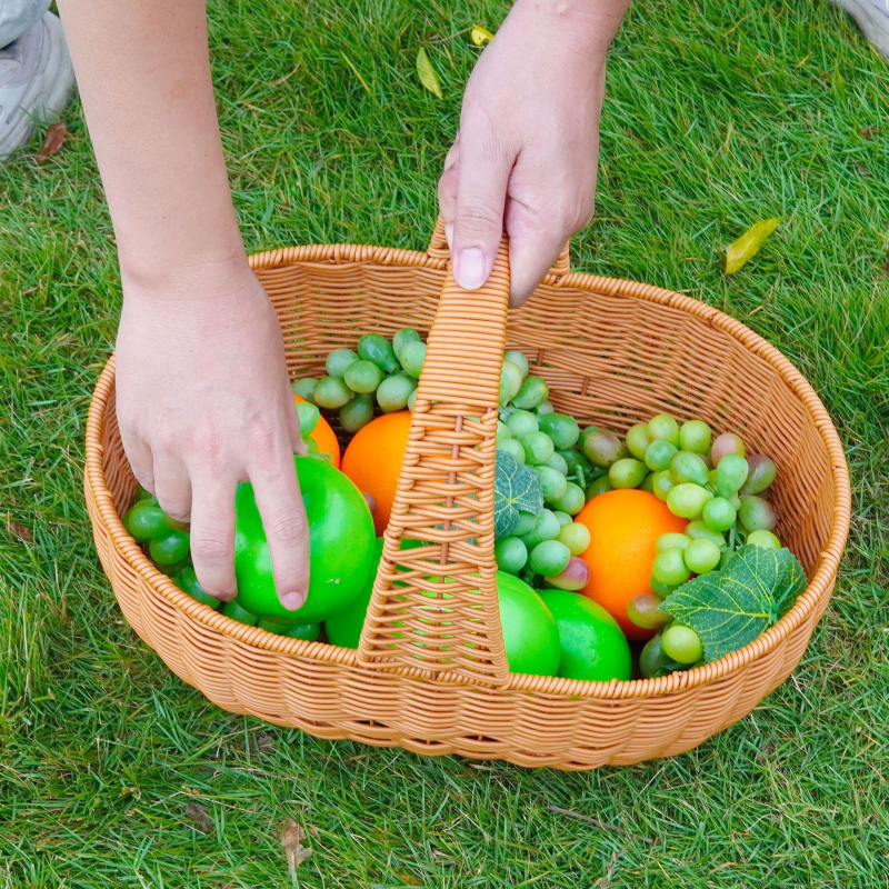 Veliki koš od imitacije ratana s ručkom – višenamjenski koš za voće, povrće, cvijeće i piknik