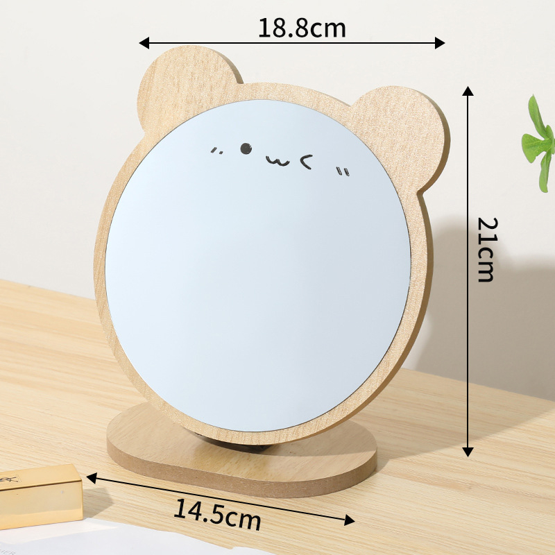 Fából készült asztali sminktükör rajzfilmszerű dizájnnal, összecsukható, hordozható