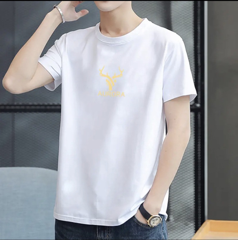 Tricou din bumbac pentru bărbați, guler rotund, mâneci scurte, croială lejeră, stil coreean, imprimeu geometric, vară 2024