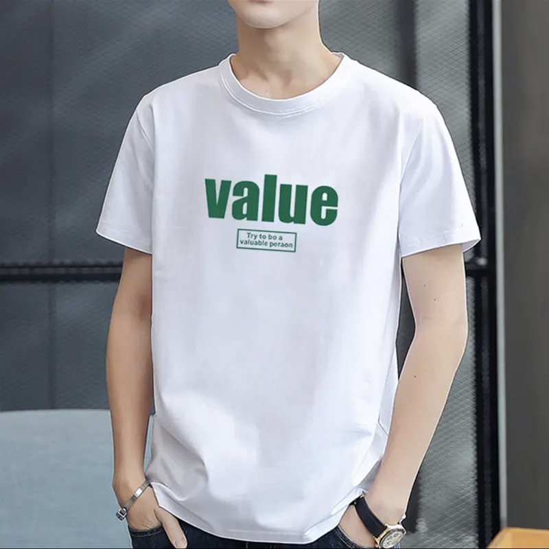 Tricou din bumbac pentru bărbați, guler rotund, mâneci scurte, croială lejeră, stil coreean, imprimeu geometric, vară 2024