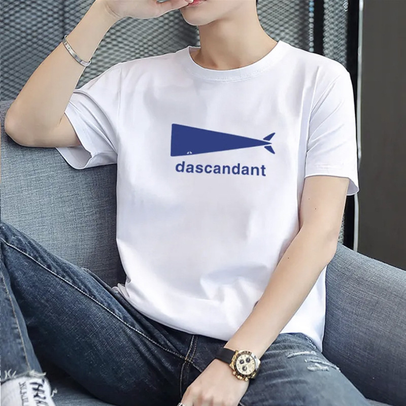 Tricou din bumbac pentru bărbați, guler rotund, mâneci scurte, croială lejeră, stil coreean, imprimeu geometric, vară 2024