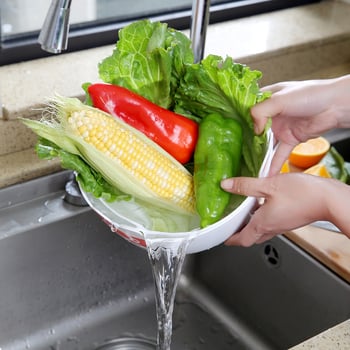 Kružna plastična dvostruka košarica za kuhinju za pranje voća i povrća